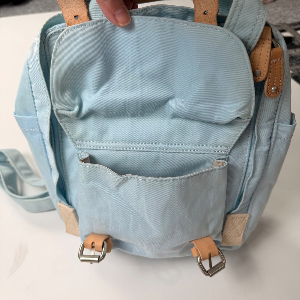 Doughnut Macaroon Backpack Light Blue Canvas Leat… - image 7